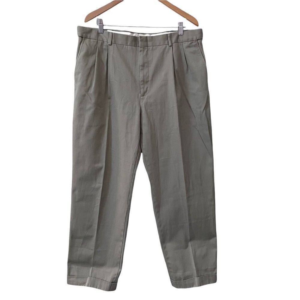 Lands' End Traditional Fit Pleated Front Beige Dress Pants Men's Size 38 Cuffed